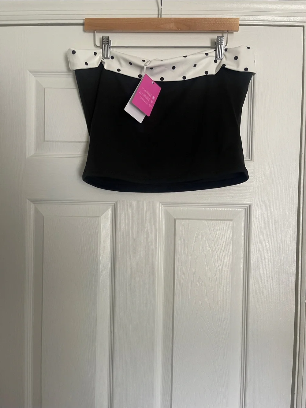 Beginning Boutique Reece Black Polka Dot Strapless Top